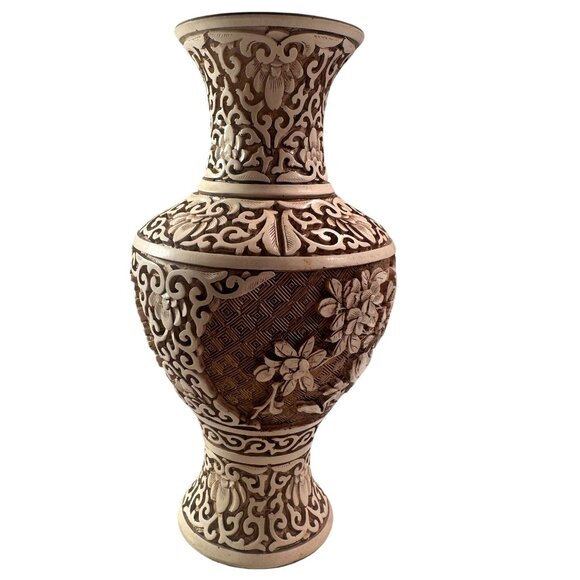 Arnart Dynasty Floral Vase Resin Carved Vintage Asian 1982 Intricate Detailing - Picture 5 of 16